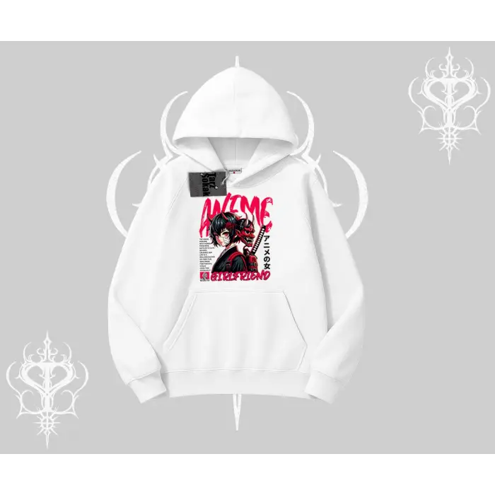 Kapşonlu Sweatshirt Anime Girlfriend Kırmızı