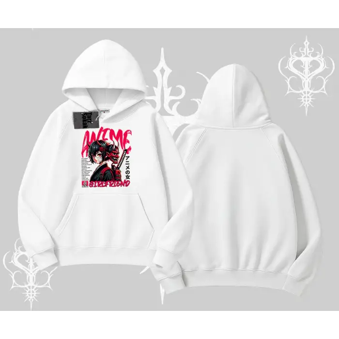 Kapşonlu Sweatshirt Anime Girlfriend Kırmızı