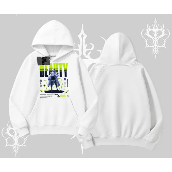 Kapşonlu Sweatshirt Anime Unity Neon Detaylı Grafik Baskılı
