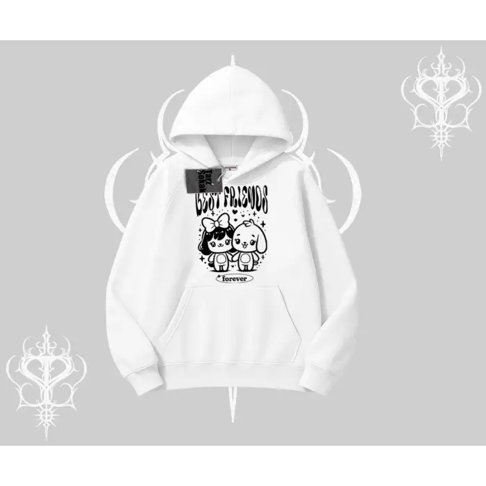 Kapşonlu Sweatshirt Best Friends Forever Baskılı Sevimli Tasarım