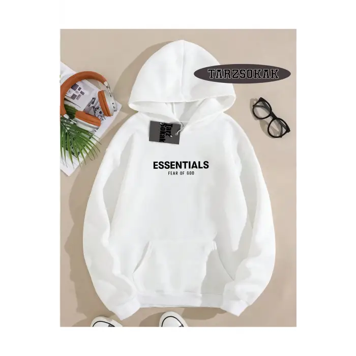 Kapşonlu Sweatshirt Beyaz ESSENTİALSS Özel Tasarım