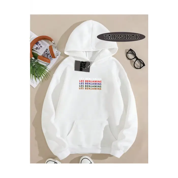 Kapşonlu Sweatshirt Beyaz LESBENJAMİNSS Özel Tasarım