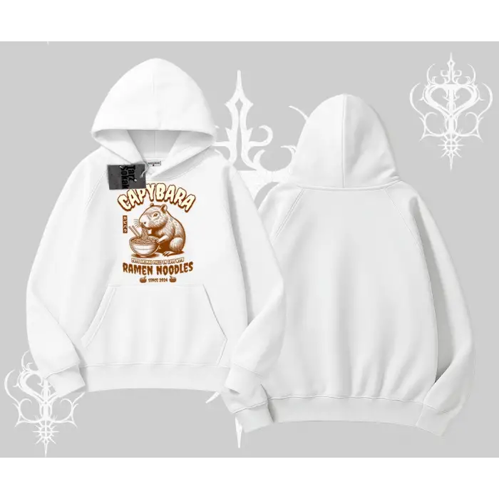 Kapşonlu Sweatshirt Cute Capybara Enjoying Ramen Noodles Artwork