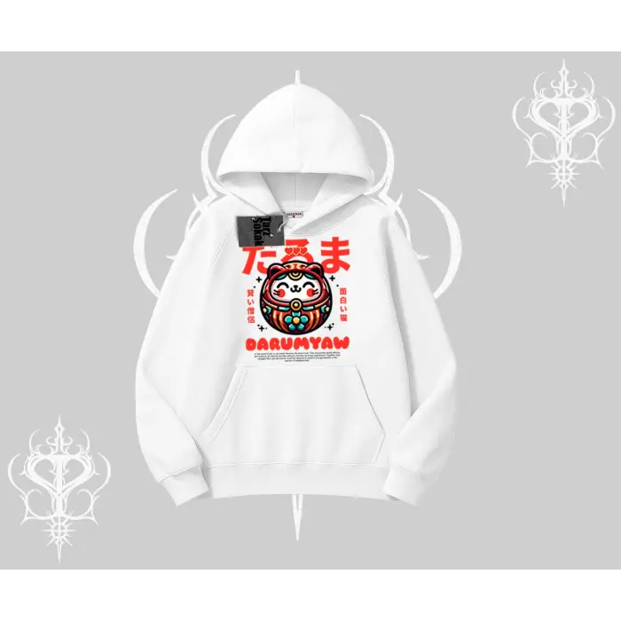 Kapşonlu Sweatshirt Daruma Kedi Anime Baskılı