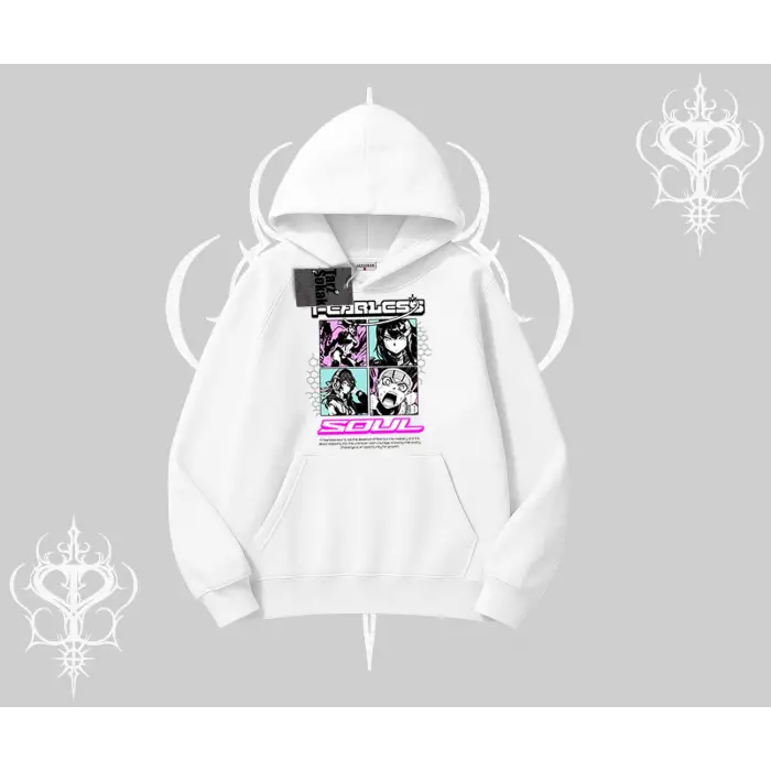 Kapşonlu Sweatshirt Fearless Soul Anime Kolaj Baskılı