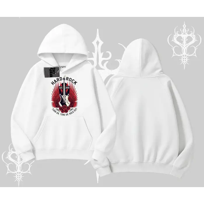 Kapşonlu Sweatshirt Hard Rock Winged Guitar Rebellion