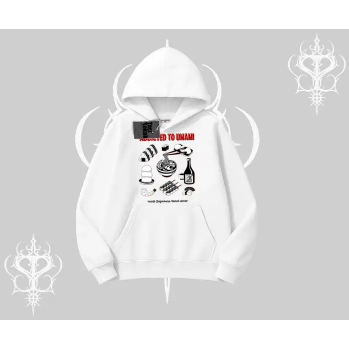 Kapşonlu Sweatshirt Japon Mutfağı Umami Temalı Baskılı