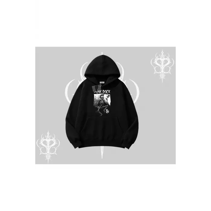 Kapşonlu Sweatshirt Punk Rock Chaos Skeleton Riot