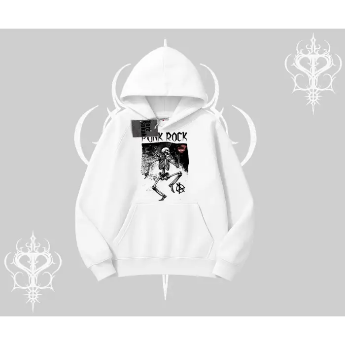 Kapşonlu Sweatshirt Punk Rock Chaos Skeleton Riot