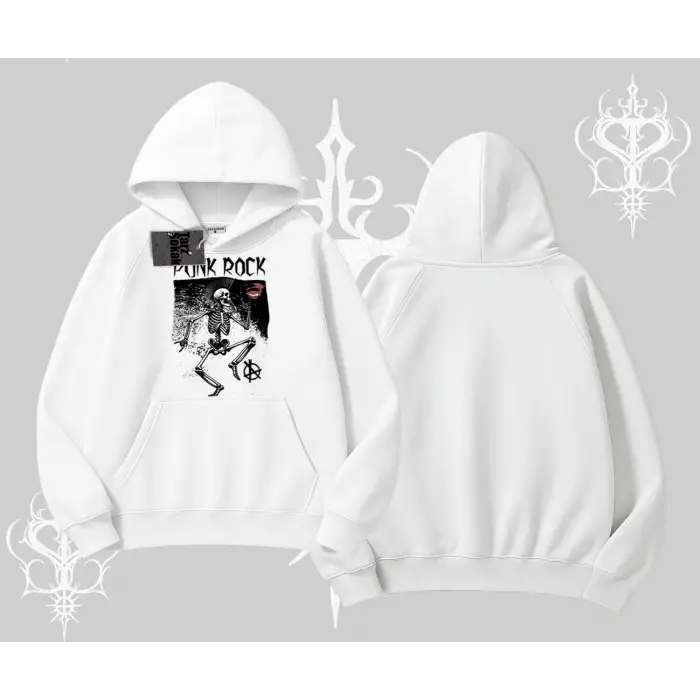 Kapşonlu Sweatshirt Punk Rock Chaos Skeleton Riot