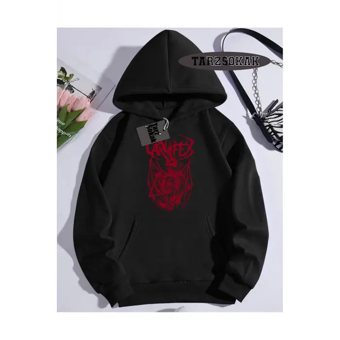 Kapşonlu Sweatshirt Siyah Carnifex Özel Tasarım
