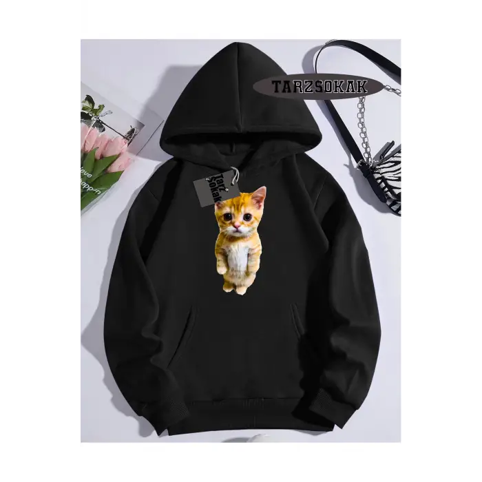 Kapşonlu Sweatshirt Siyah EL GATO Özel Tasarım