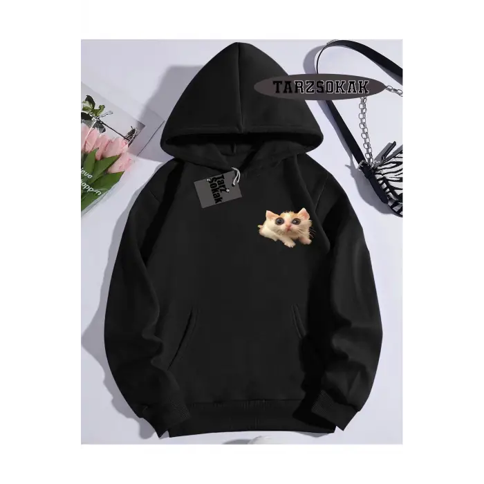 Kapşonlu Sweatshirt Siyah EL GATO Özel Tasarım