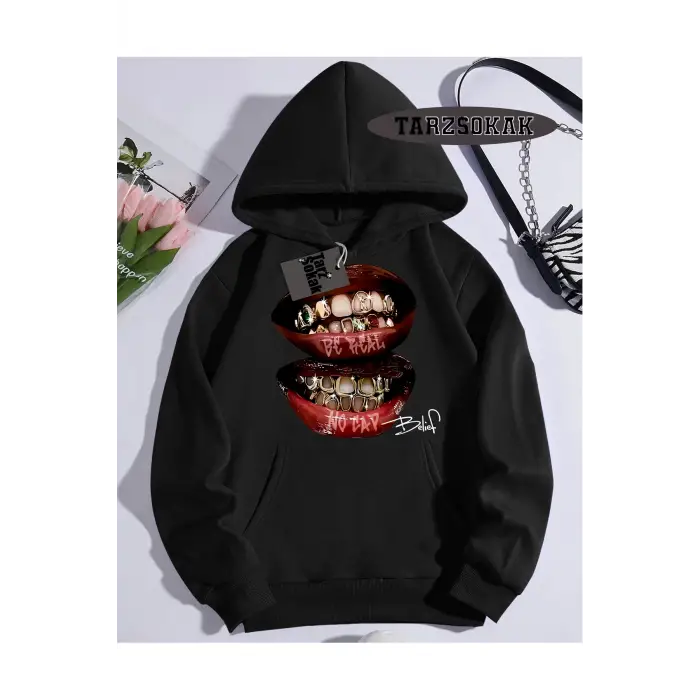 Kapşonlu Sweatshirt Siyah Grillz Tee Özel Tasarım