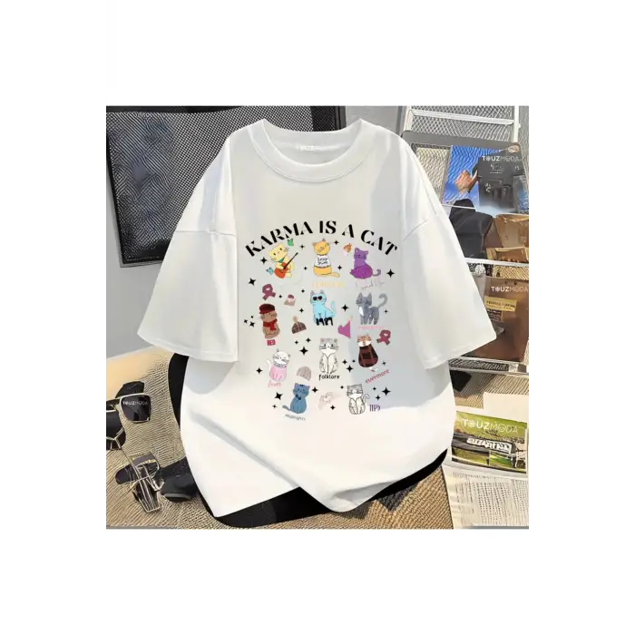 Karma is Cat Baskılı Unisex Oversize