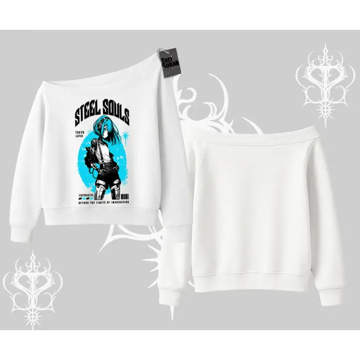 Kayık Yaka Sweatshirt Anime Cyberpunk Kız Baskılı