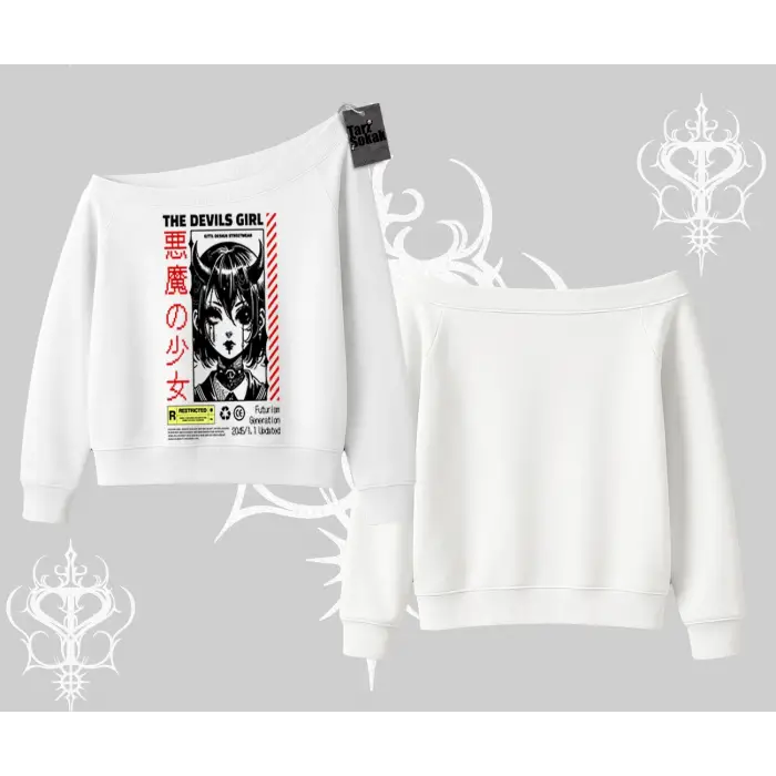 Kayık Yaka Sweatshirt Anime Devils Girl Japanese Style Baskılı