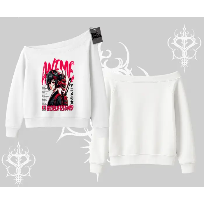 Kayık Yaka Sweatshirt Anime Girlfriend Kırmızı