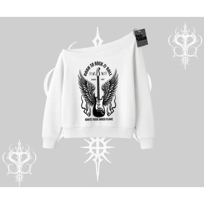 Kayık Yaka Sweatshirt Born to Rock Eternal Flame Legacy