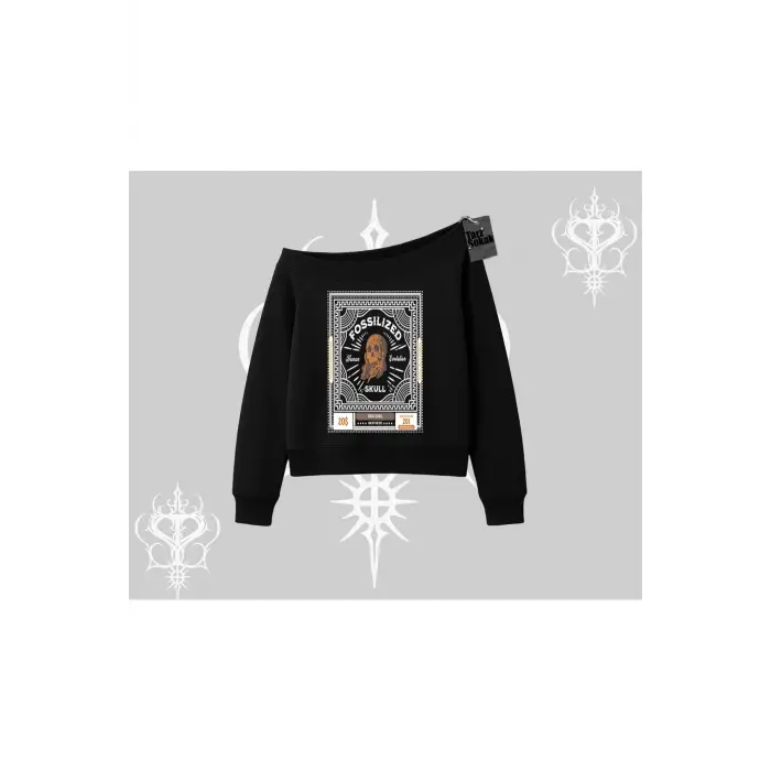 Kayık Yaka Sweatshirt Fossilized Skull Underground Archive
