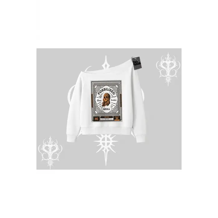Kayık Yaka Sweatshirt Fossilized Skull Underground Archive