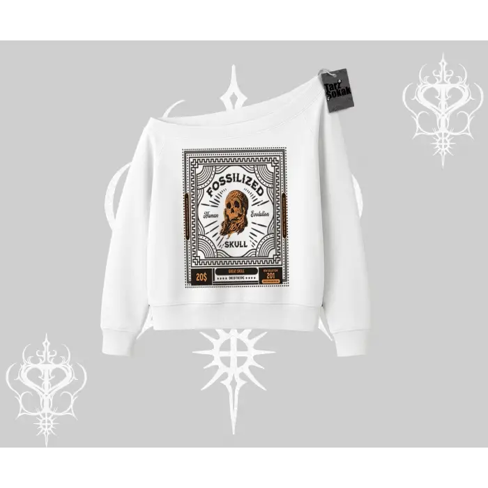 Kayık Yaka Sweatshirt Fossilized Skull Underground Archive