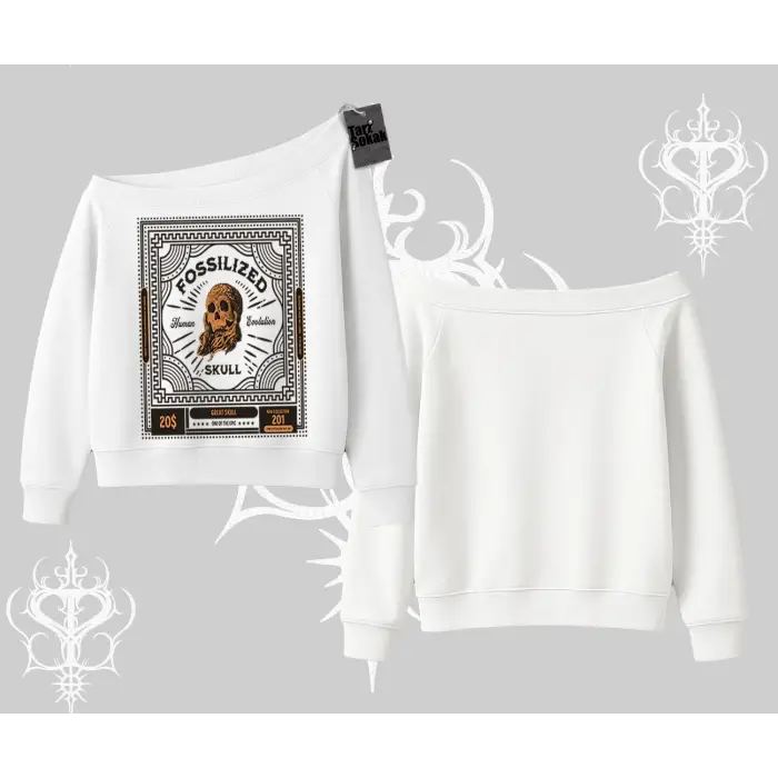 Kayık Yaka Sweatshirt Fossilized Skull Underground Archive