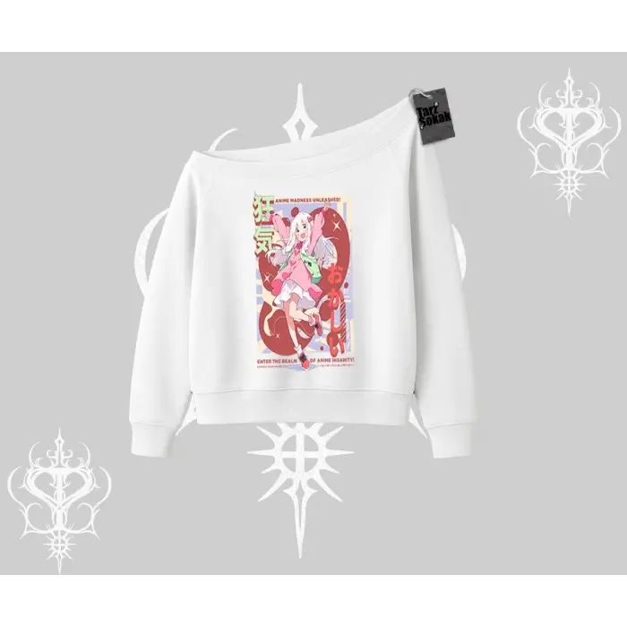 Kayık Yaka Sweatshirt Madness Unleashed Anime Girl Baskılı