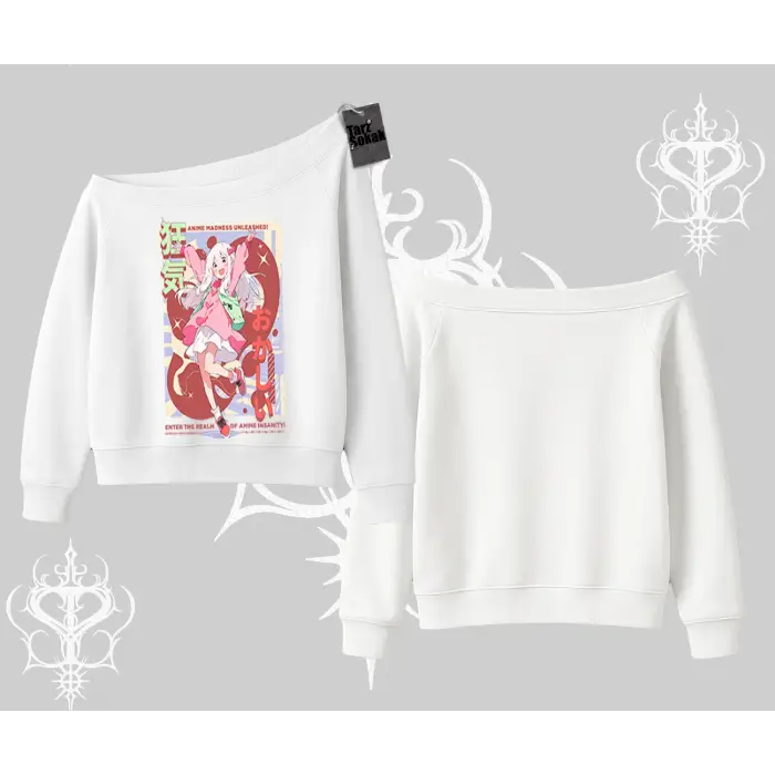 Kayık Yaka Sweatshirt Madness Unleashed Anime Girl Baskılı