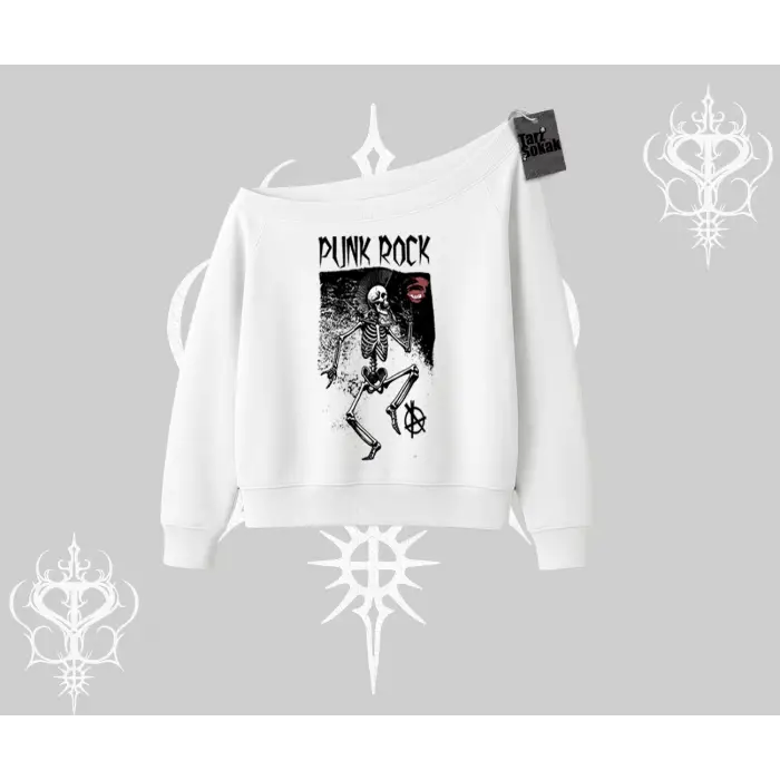 Kayık Yaka Sweatshirt Punk Rock Chaos Skeleton Riot