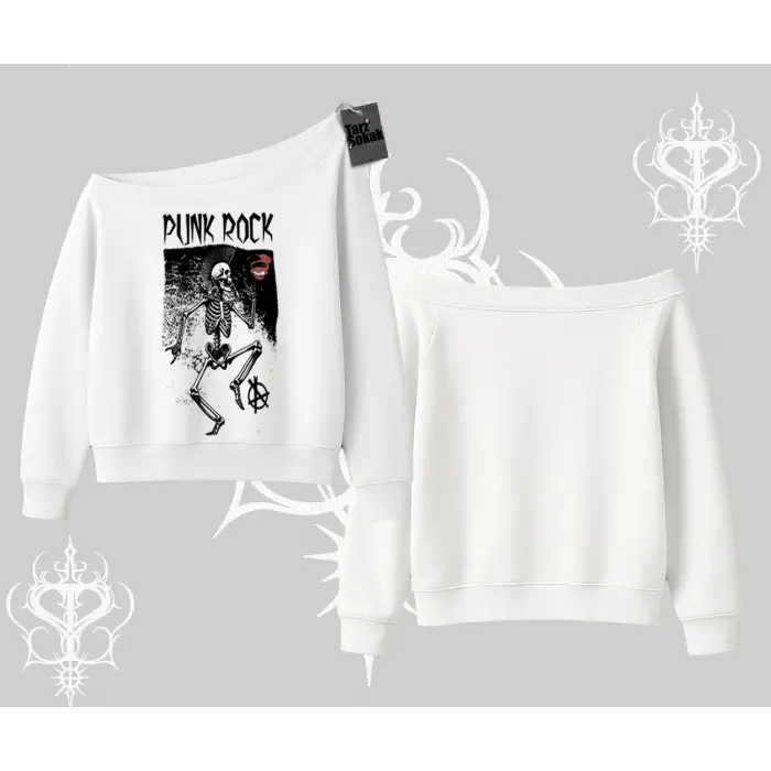 Kayık Yaka Sweatshirt Punk Rock Chaos Skeleton Riot