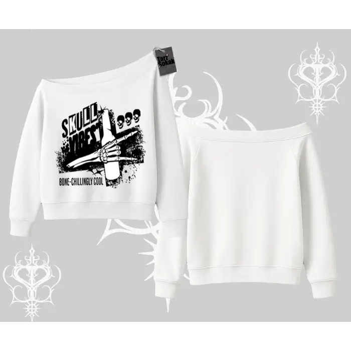 Kayık Yaka Sweatshirt Skull Impact Bone Chilling Street Icon