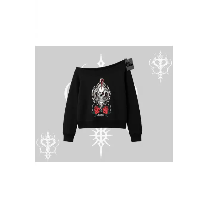 Kayık Yaka Sweatshirt Stay Humble Work Hard Enjoy Life
