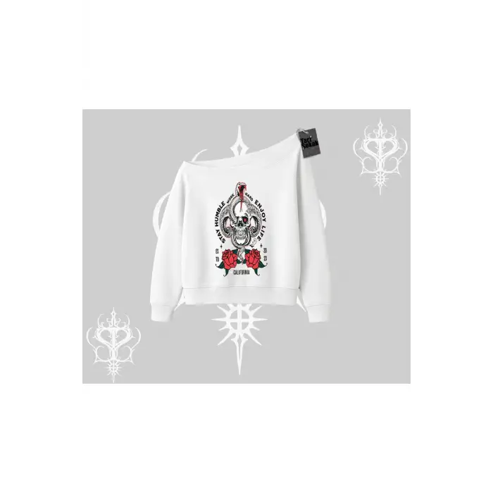 Kayık Yaka Sweatshirt Stay Humble Work Hard Enjoy Life