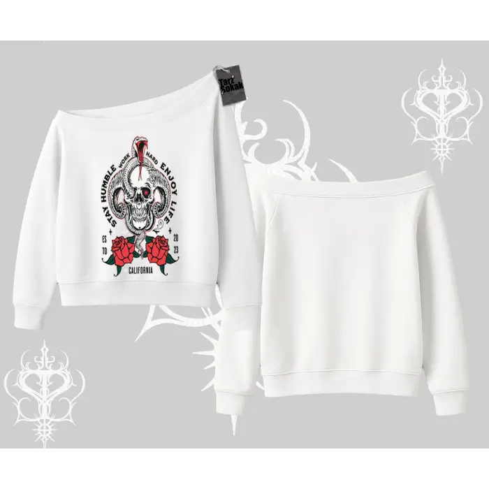 Kayık Yaka Sweatshirt Stay Humble Work Hard Enjoy Life
