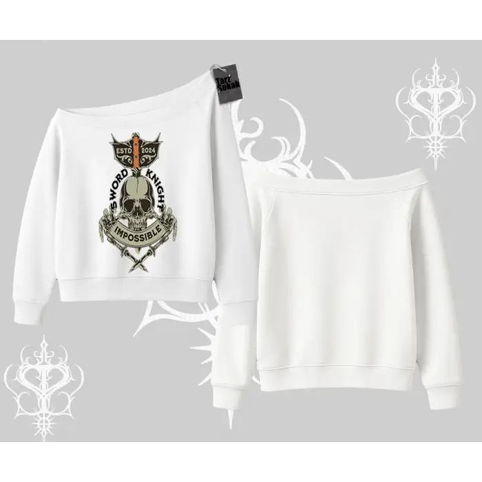 Kayık Yaka Sweatshirt Sword Knight Skull Impossible Street Creed