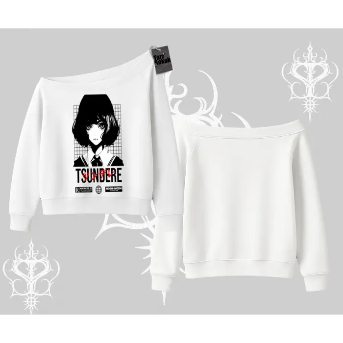 Kayık Yaka Sweatshirt Tsundere Anime Japanese Style Baskılı