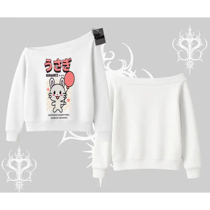 Kayık Yaka Sweatshirt Usagi Kawaii Cute Heart Energy