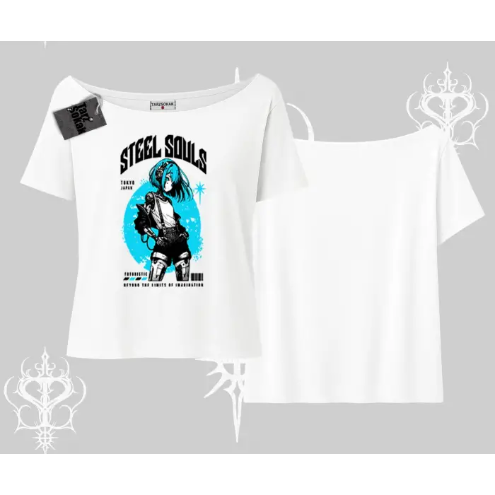 Kayık Yaka Tshirt Anime Cyberpunk Kız Baskılı