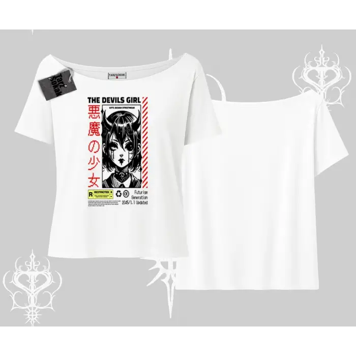 Kayık Yaka Tshirt Anime Devils Girl Japanese Style Baskılı