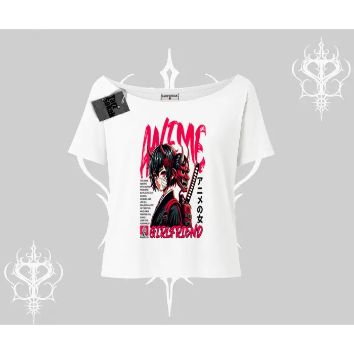 Kayık Yaka Tshirt Anime Girlfriend Kırmızı