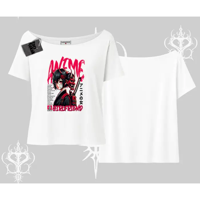 Kayık Yaka Tshirt Anime Girlfriend Kırmızı