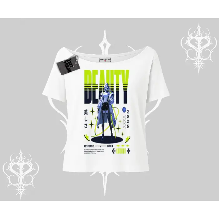 Kayık Yaka Tshirt Anime Unity Neon Detaylı Grafik Baskılı