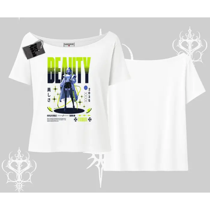 Kayık Yaka Tshirt Anime Unity Neon Detaylı Grafik Baskılı