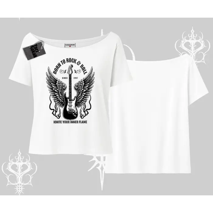 Kayık Yaka Tshirt Born to Rock Eternal Flame Legacy