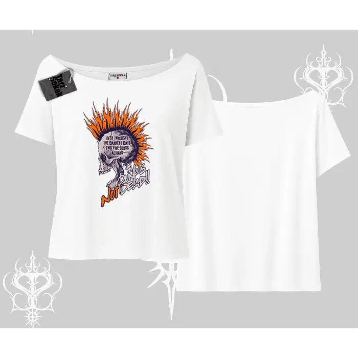 Kayık Yaka Tshirt Burning Skull Rebel Street Anthem