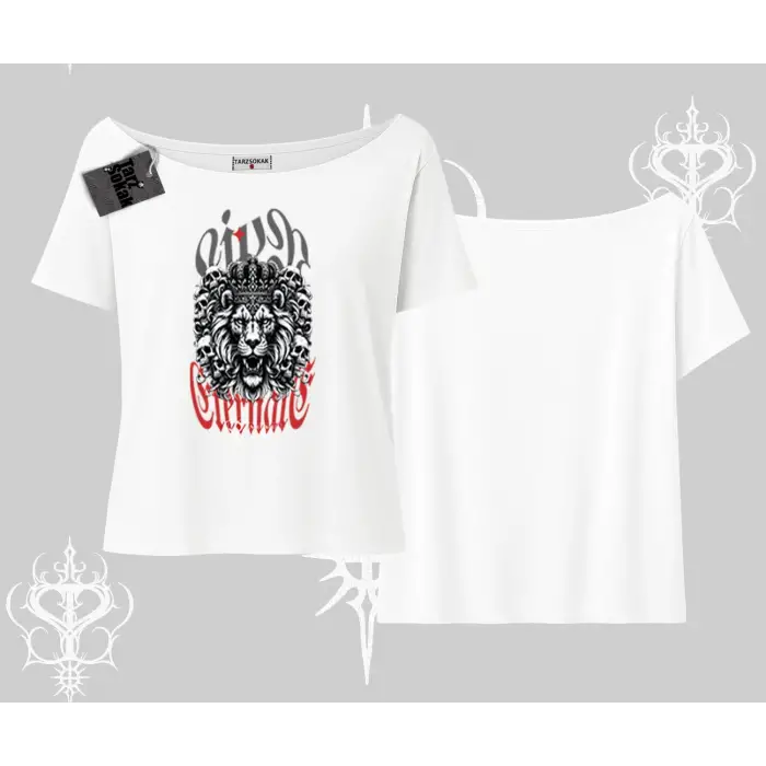Kayık Yaka Tshirt Crowned Lion Rock Authority Myth