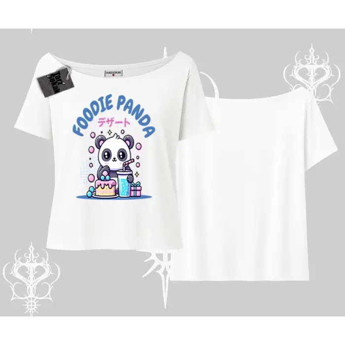 Kayık Yaka Tshirt Foodie Panda Tatlı ve Sevimli Panda Baskılı