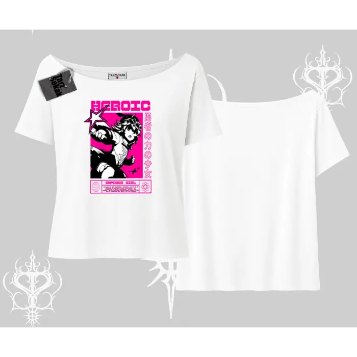 Kayık Yaka Tshirt Heroic Anime Girl Japon Stil Grafik Baskılı