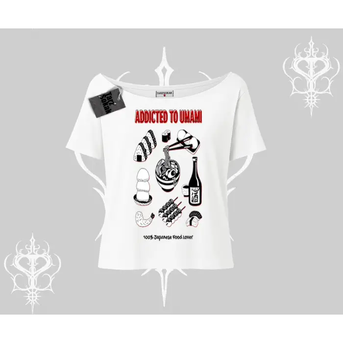 Kayık Yaka Tshirt Japon Mutfağı Umami Temalı Baskılı